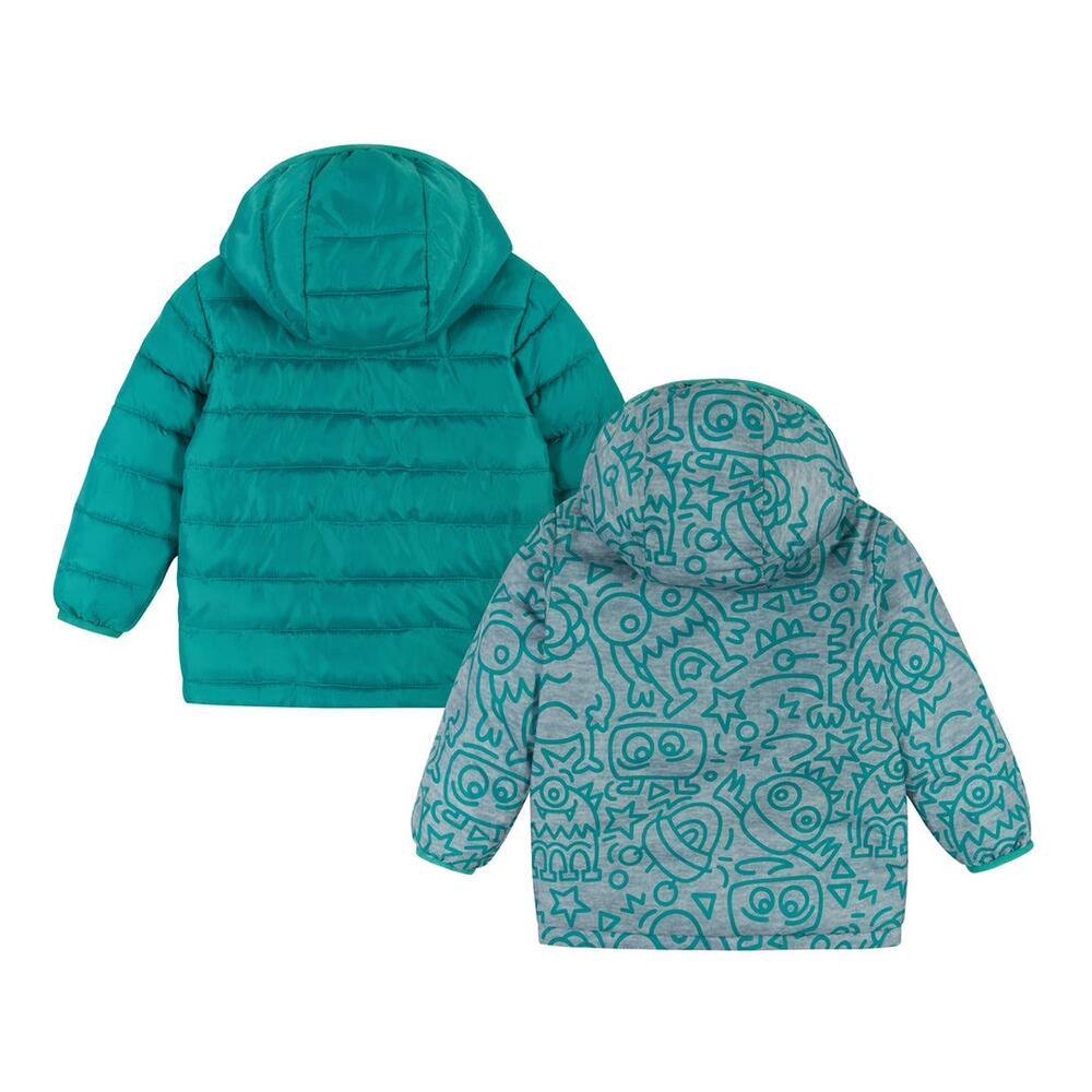 Andy and Evan Reversible Aqua Monsters Puffer Hooded Jacket Size 12-18 Months - Picture 2 of 11